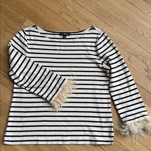 J. Crew Feather Trimmed Striped Boatneck Top